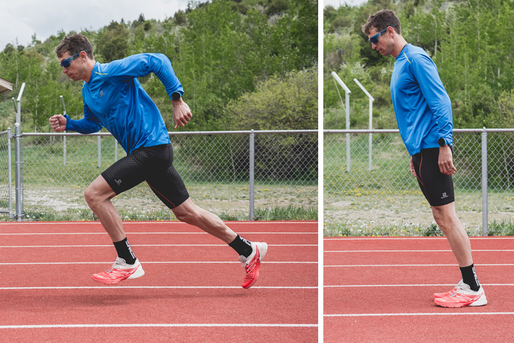 forward lean which is more pronounced at fast running speeds