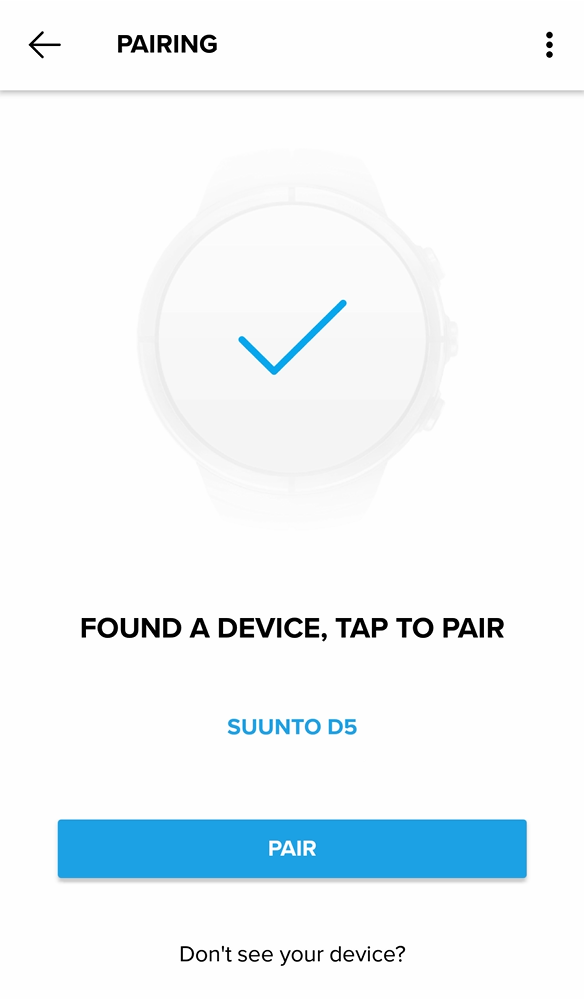 Valitse Suunto D5 yhdistääksesi sen Suunto-mobiilisovelluksen Android-versioon